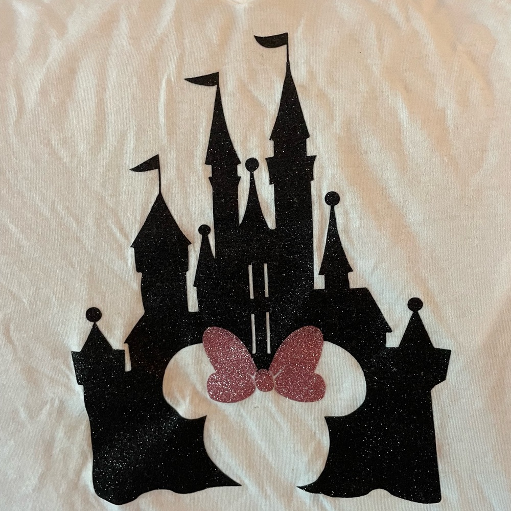 Custom Minnie Mouse Castle on a White V-neck T-shirt